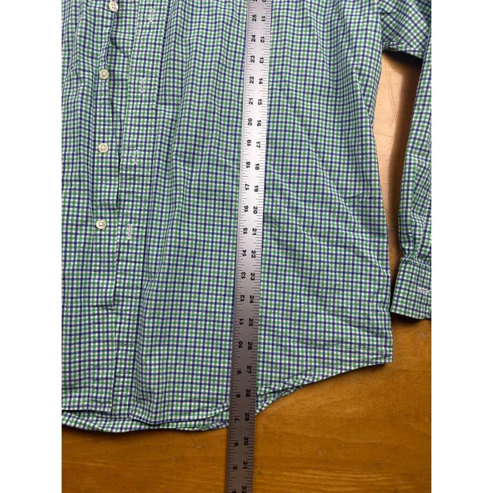 Polo Ralph Lauren Mens XL Gingham Button Down Shirt Green Blue Check Cotton Long